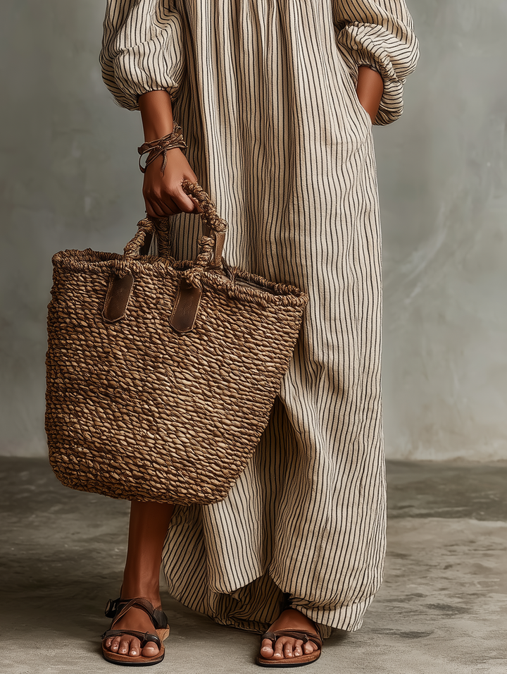 Aurélie | Robe longue en coton et lin avec design décolleté