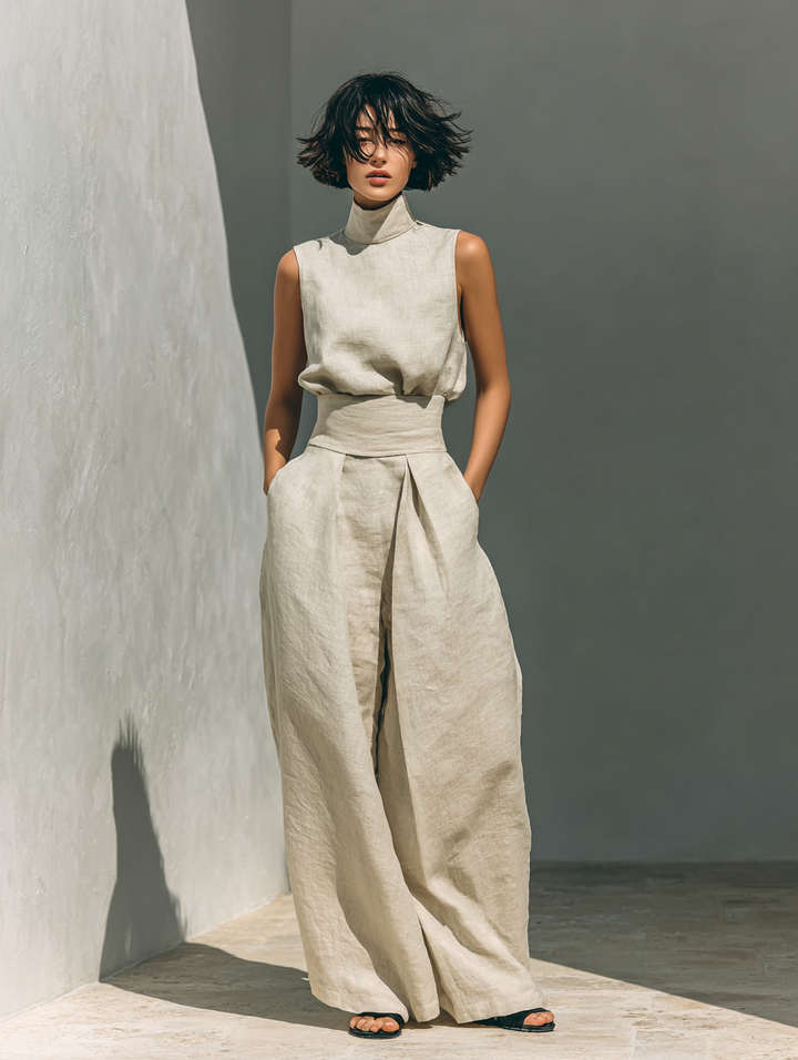 Marceline | Ensemble en Coton-Lin avec Haut et Pantalons Amples