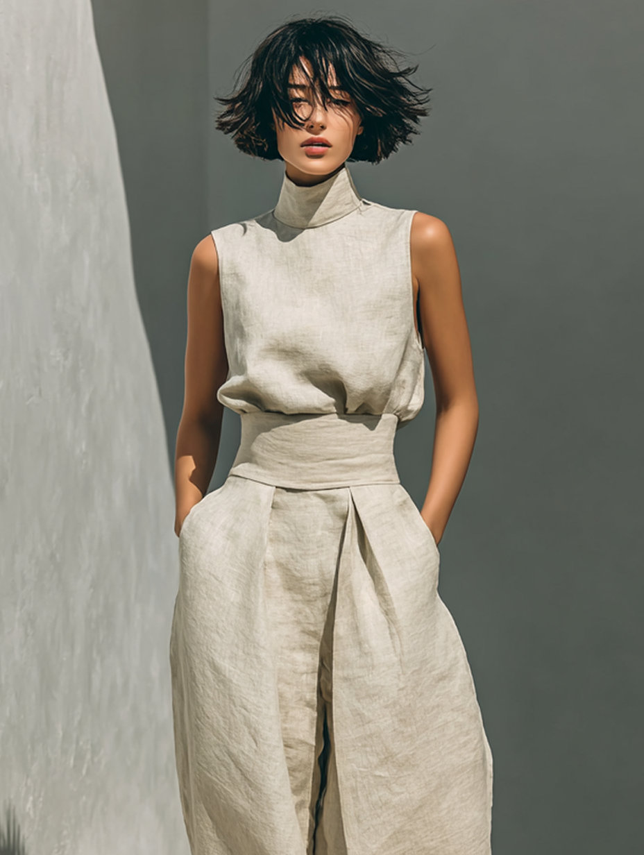 Marceline | Ensemble en Coton-Lin avec Haut et Pantalons Amples