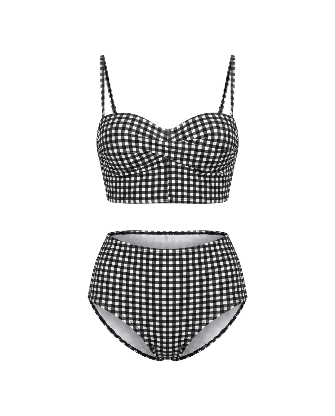 Bikini à Taille Haute à Motif Carreaux