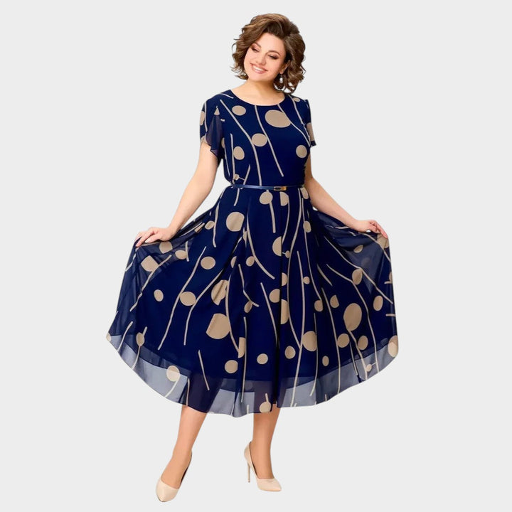 Philippine | ROBE MIDI EN CHIFFON À POIS MARINE