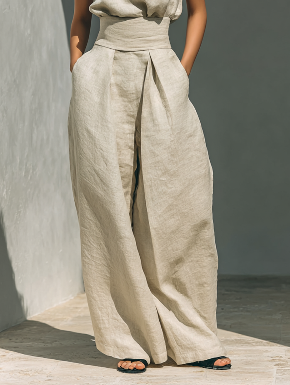 Marceline | Ensemble en Coton-Lin avec Haut et Pantalons Amples