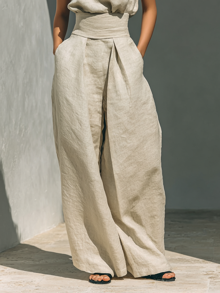 Marceline | Ensemble en Coton-Lin avec Haut et Pantalons Amples