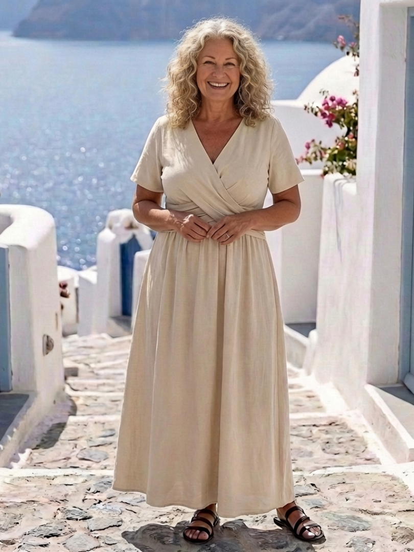Eudoxie | Robe Midi Croisée à Manches Courtes