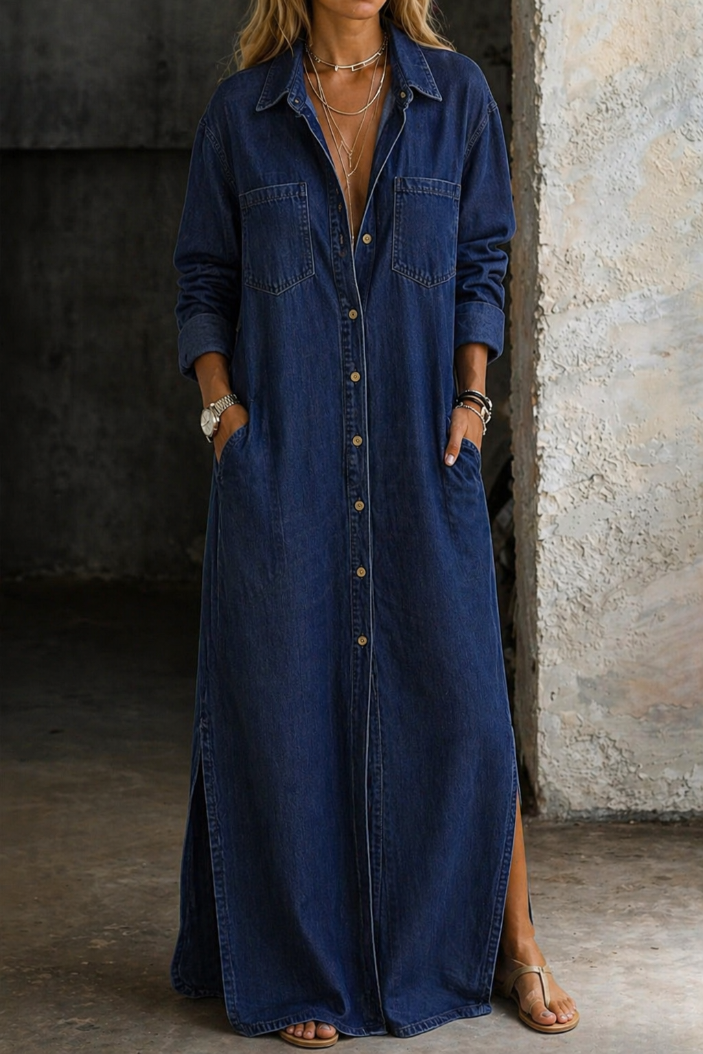 Amelia™ | Robe maxi chemise avec boutonnage et fente