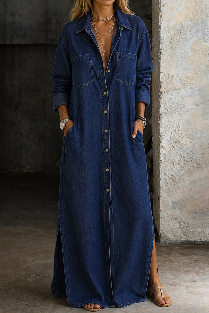 Amelia™ | Robe maxi chemise avec boutonnage et fente