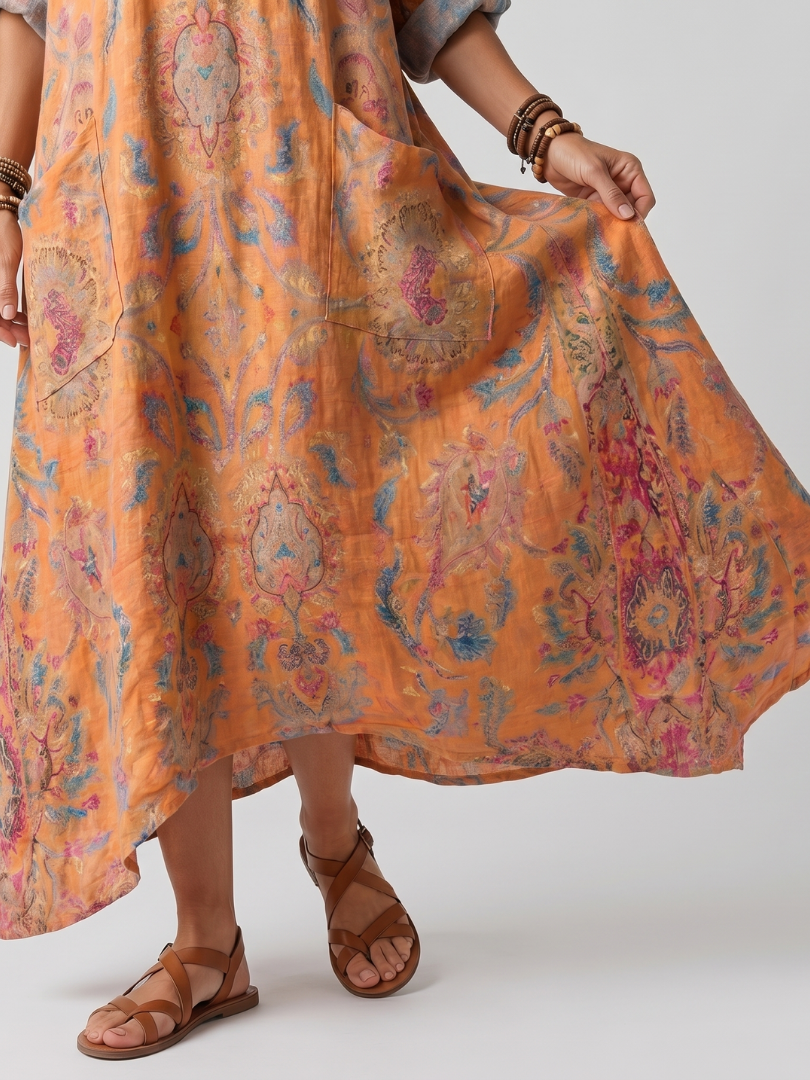 Alix | Robe midi oversize à encolure en V imprimée avec poches