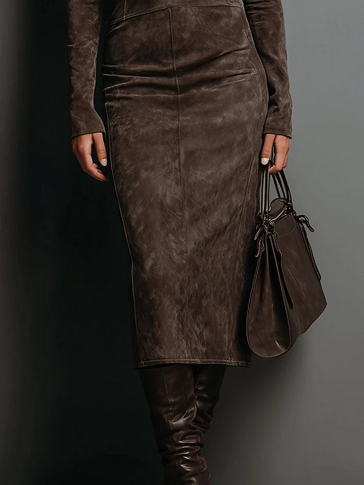Ida | Robe Midi en Suède avec Col Haut