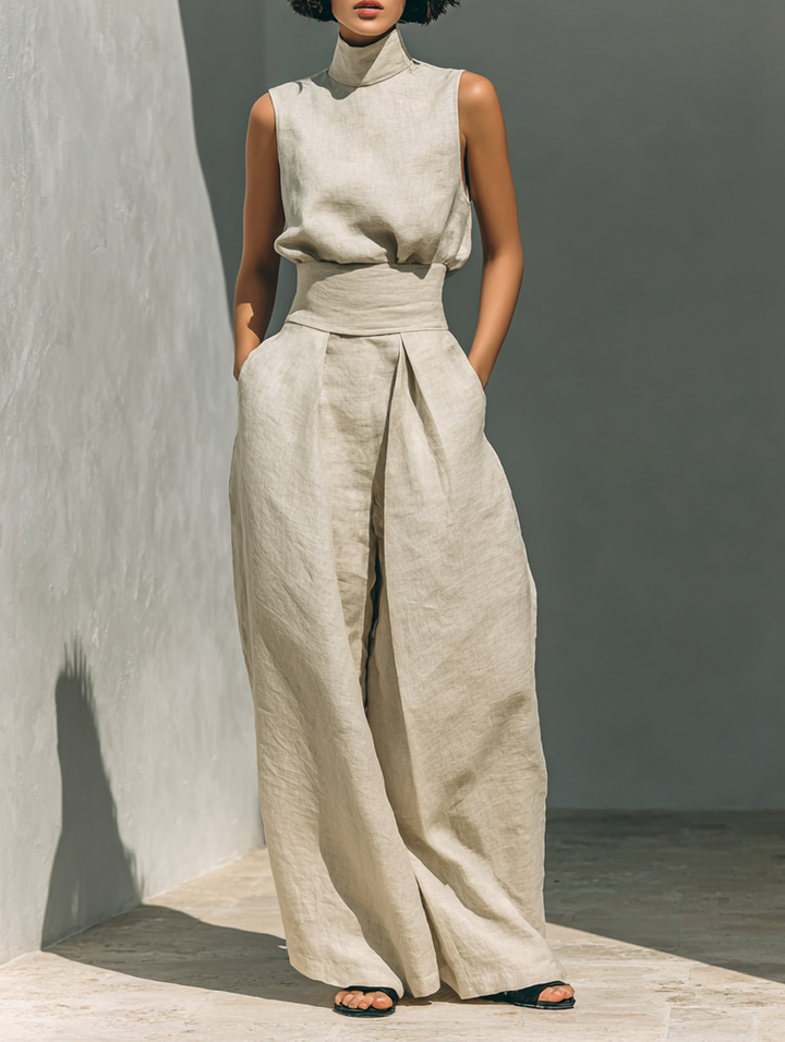 Marceline | Ensemble en Coton-Lin avec Haut et Pantalons Amples