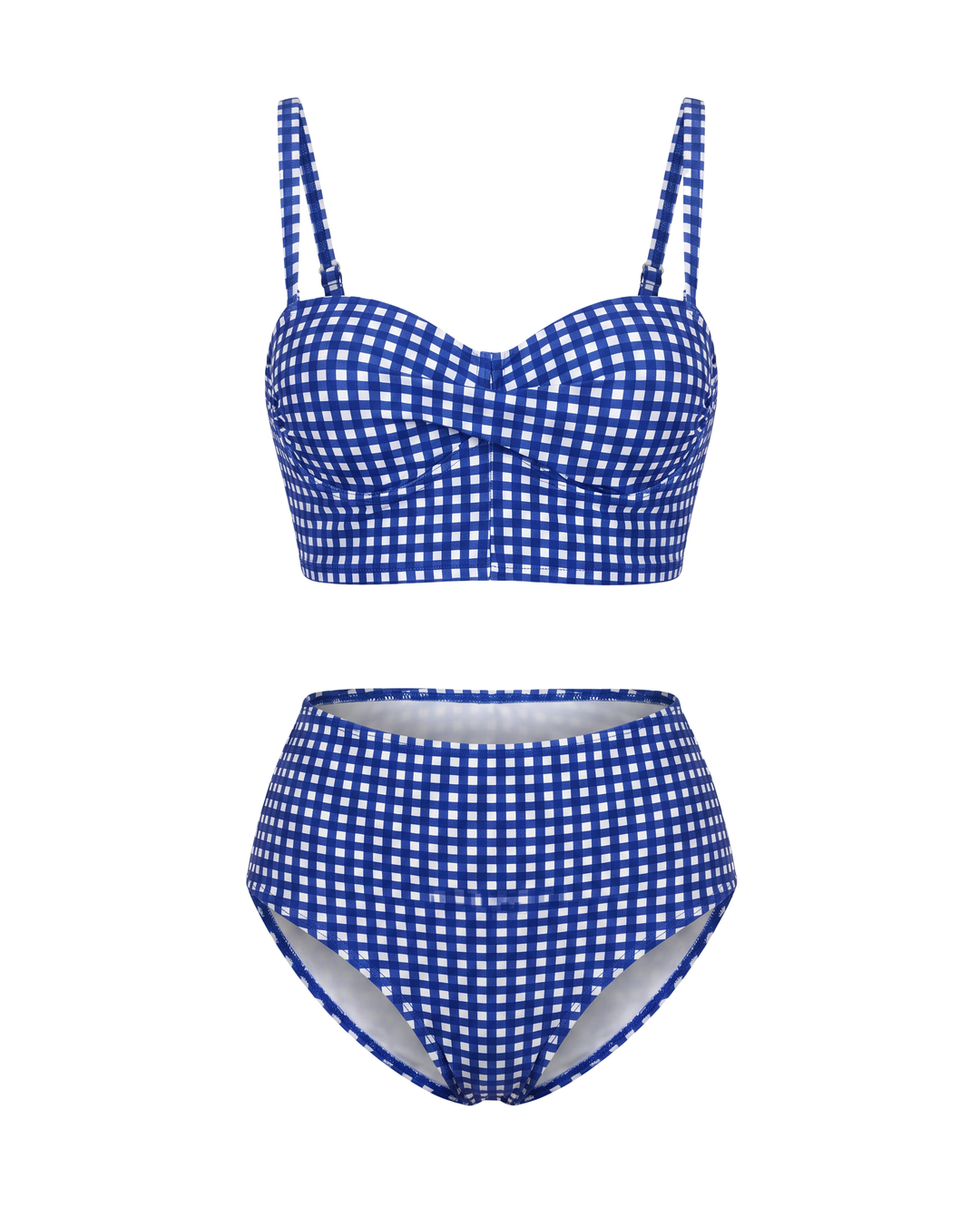 Bikini à Taille Haute à Motif Carreaux