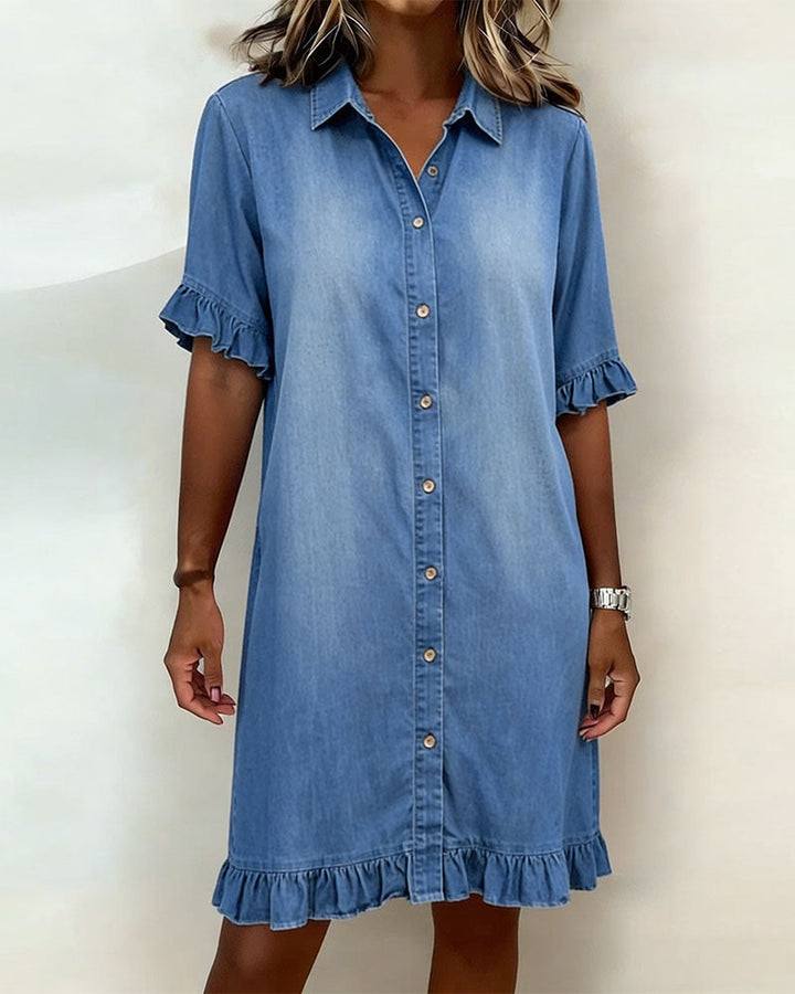 Ondine | Robe en denim confortable avec drapé flatteur