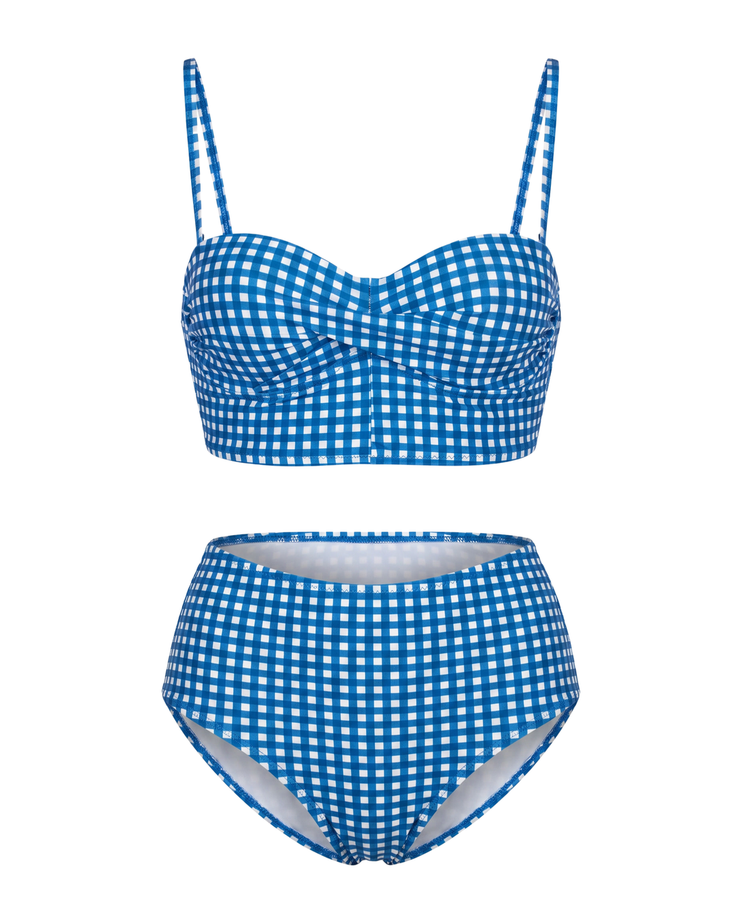 Bikini à Taille Haute à Motif Carreaux
