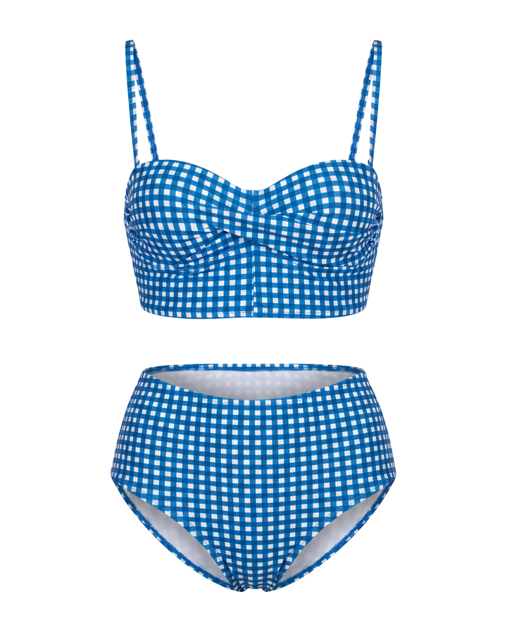 Bikini à Taille Haute à Motif Carreaux