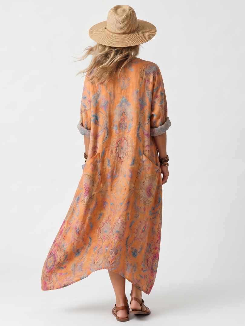 Alix | Robe midi oversize à encolure en V imprimée avec poches