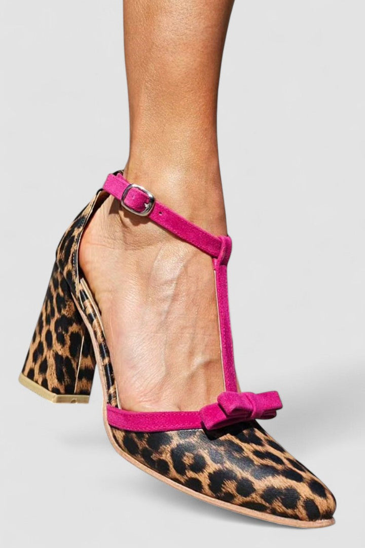 Maëlle | Sandales vertes avec motif léopard et détail coloré