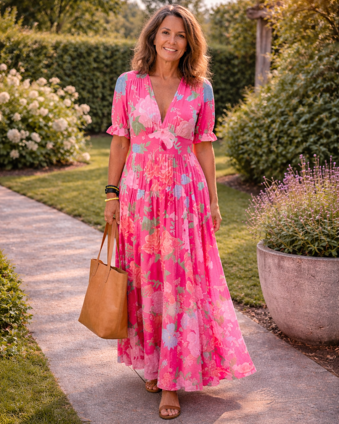 Mélanie | Robe Midi Florale Sans Manches avec Décolleté en V