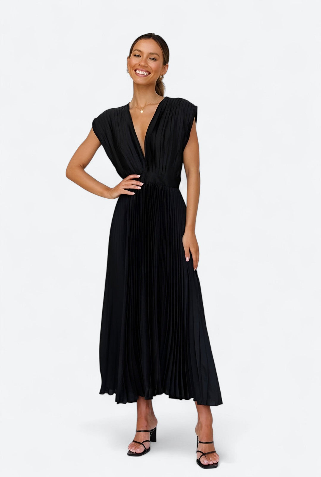 Noélie | Robe sans manches avec plis et fermeture éclair
