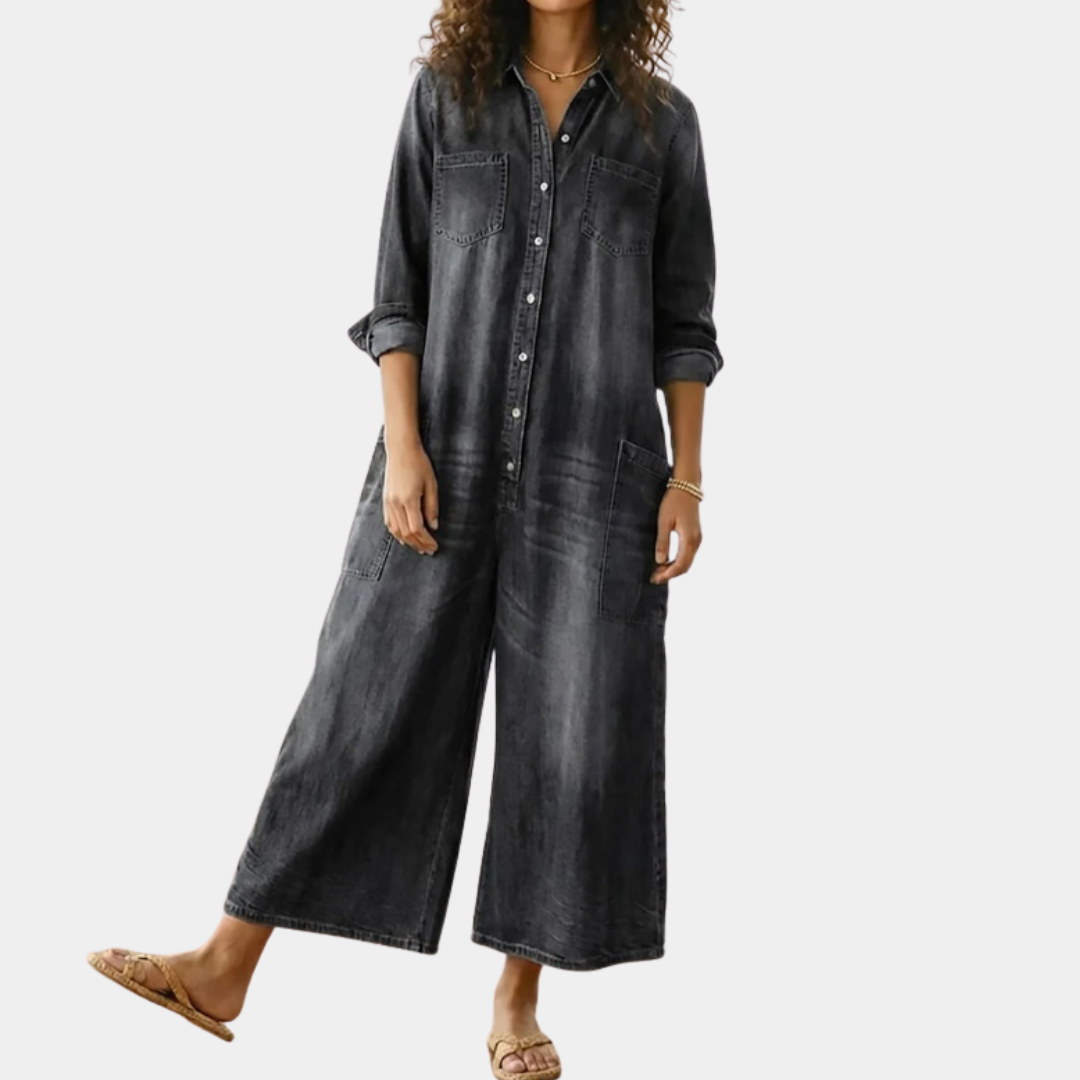Étiennette™ | Robe maxi en jean avec boutonnage et manches longues