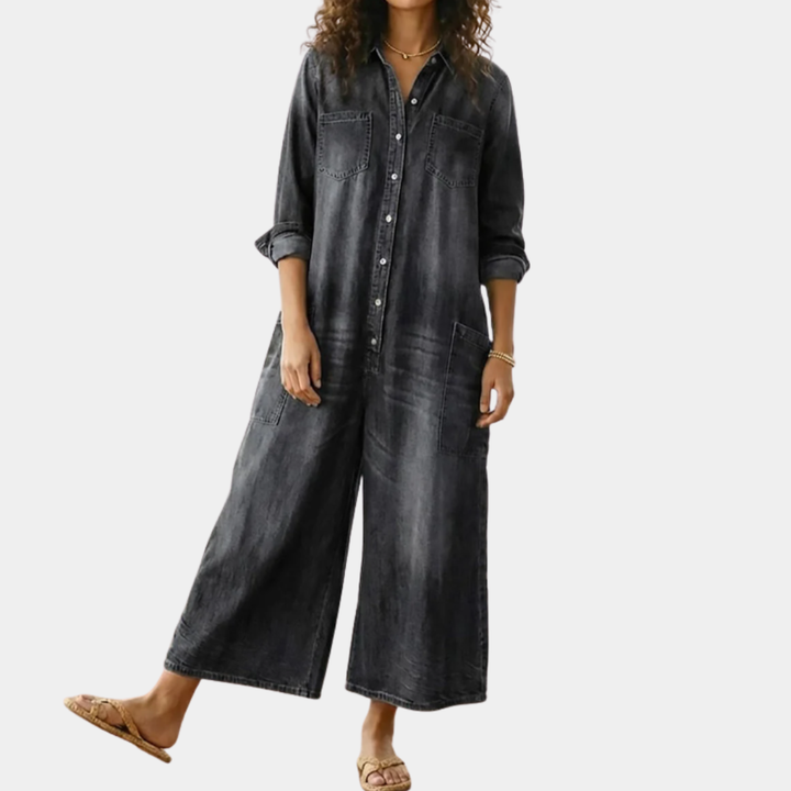 Étiennette™ | Robe maxi en jean avec boutonnage et manches longues