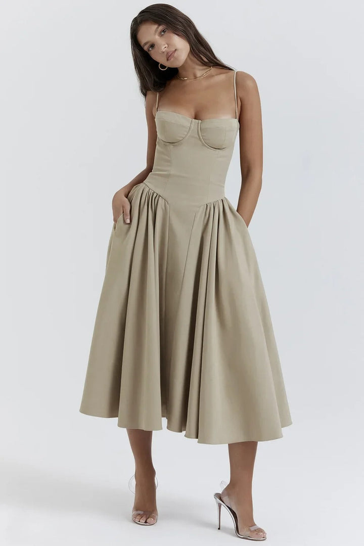 Lucette | Robe Midi Bustier Sans Manches