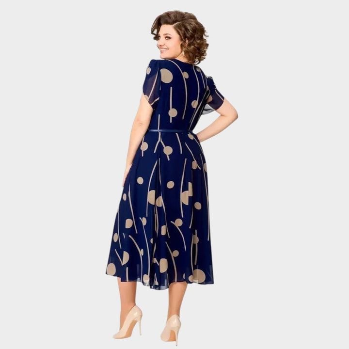 Philippine | ROBE MIDI EN CHIFFON À POIS MARINE