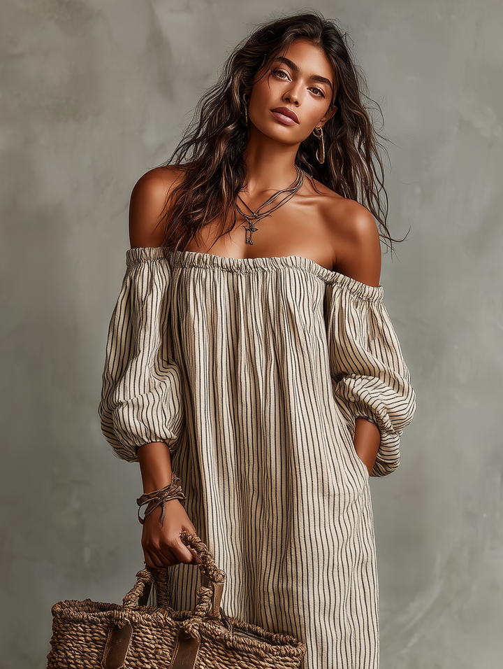 Aurélie | Robe longue en coton et lin avec design décolleté