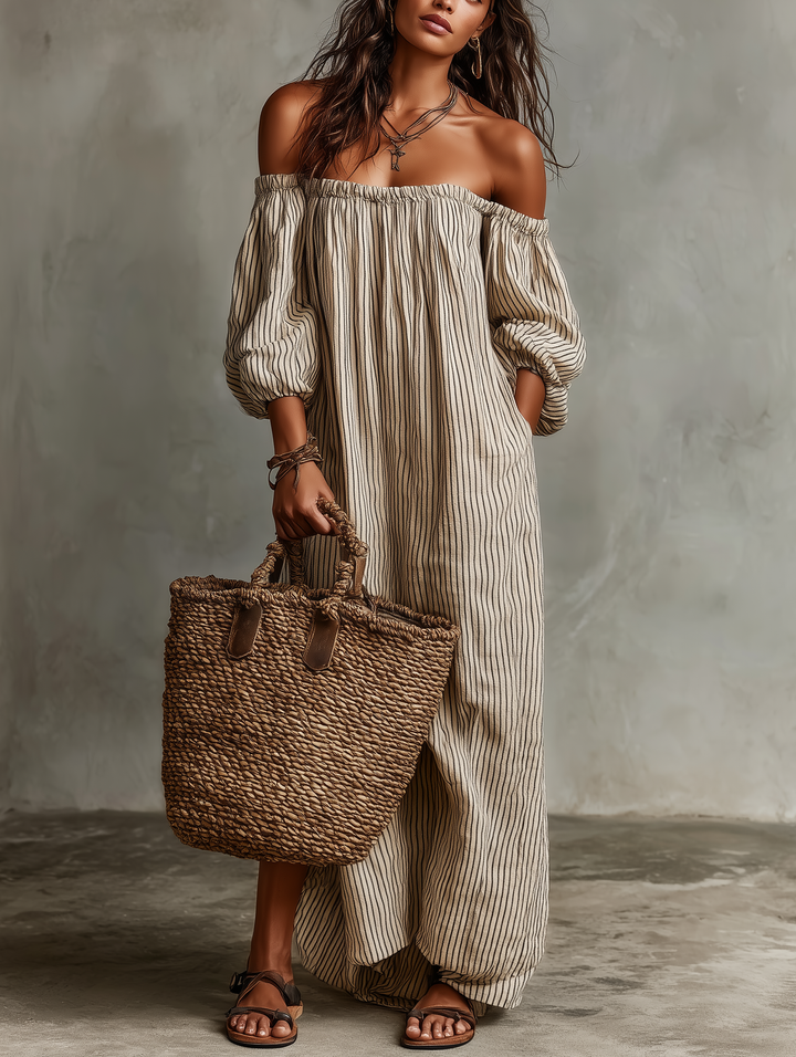 Aurélie | Robe longue en coton et lin avec design décolleté