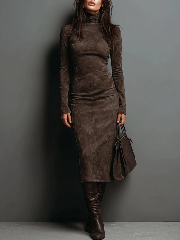 Ida | Robe Midi en Suède avec Col Haut