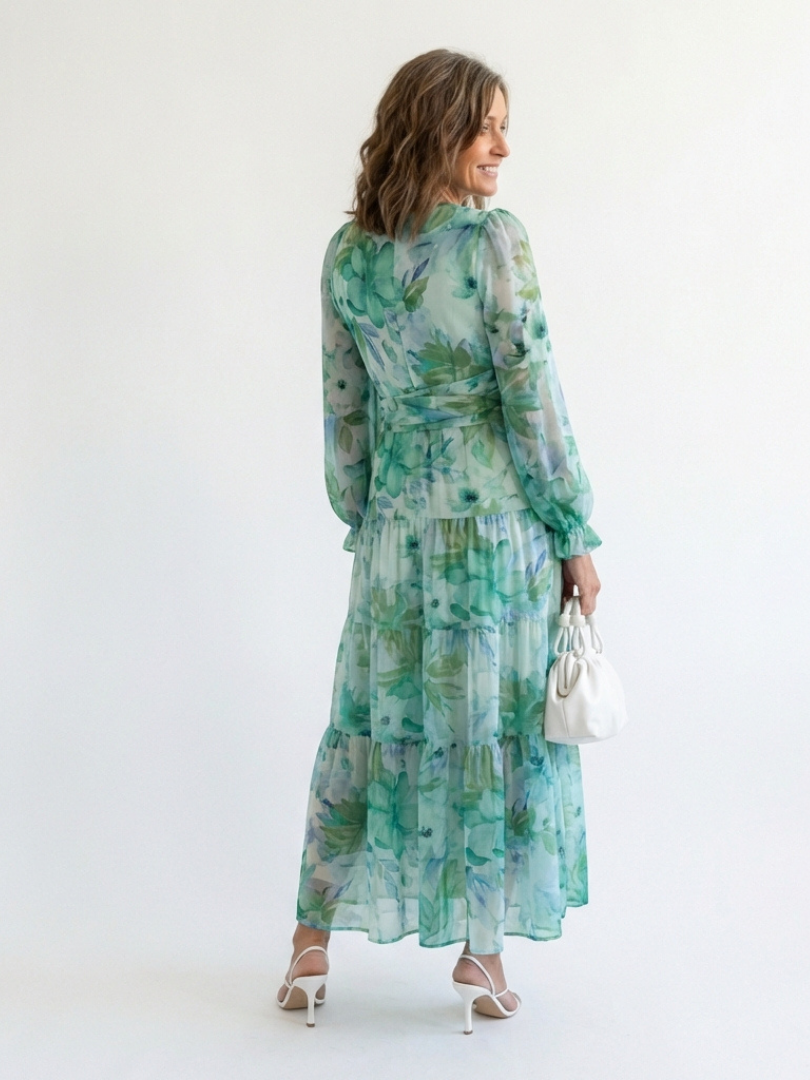 Marceline | Robe Maxi Fleurie à Manches Longues