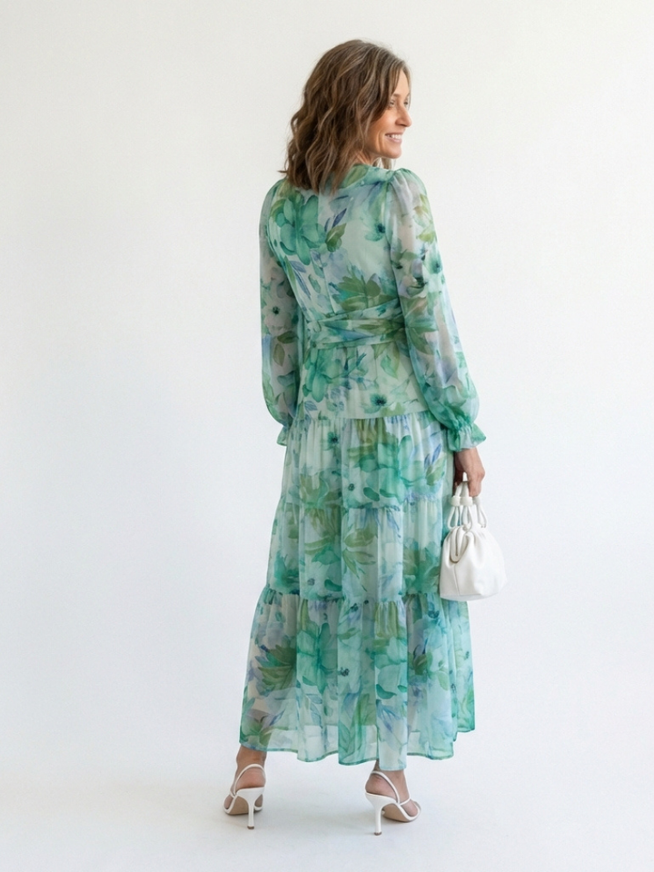 Marceline | Robe Maxi Fleurie à Manches Longues