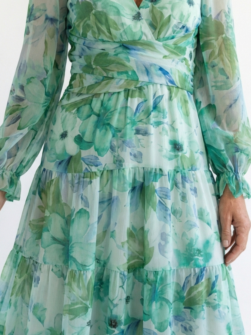 Marceline | Robe Maxi Fleurie à Manches Longues