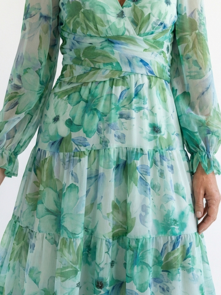 Marceline | Robe Maxi Fleurie à Manches Longues
