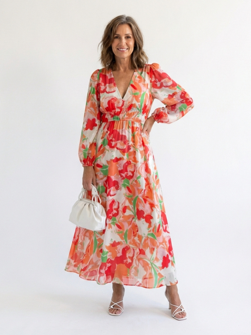 Marceline | Robe Maxi Fleurie à Manches Longues