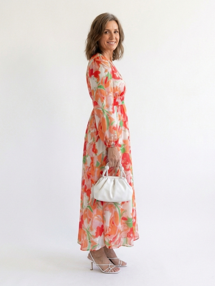 Marceline | Robe Maxi Fleurie à Manches Longues