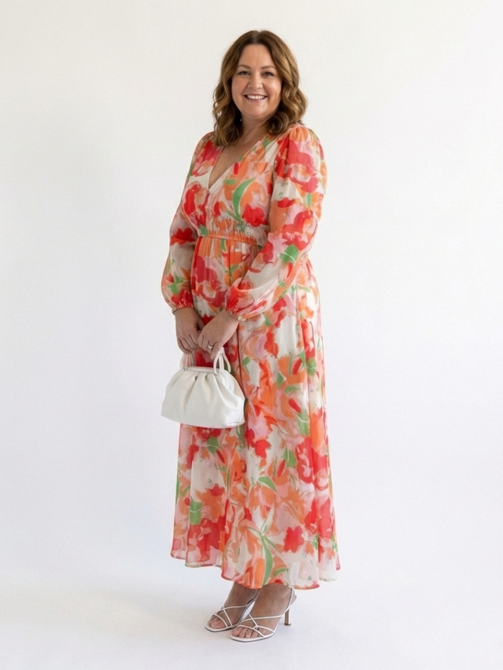 Marceline | Robe Maxi Fleurie à Manches Longues