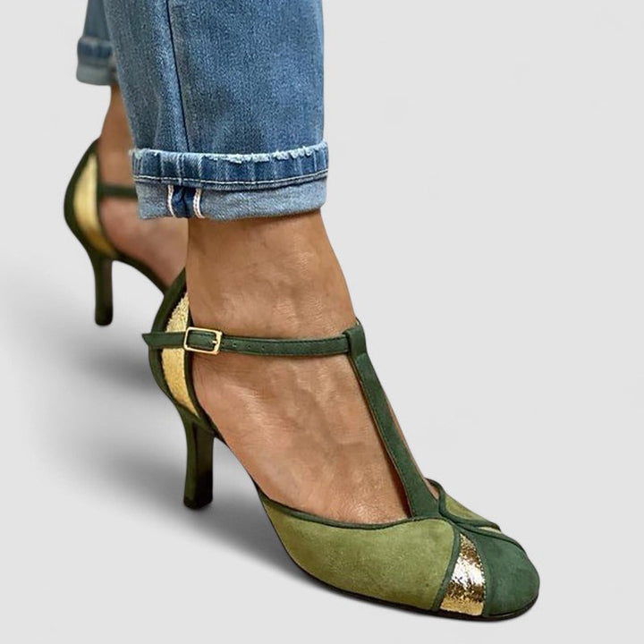 Salome | Talons Patchwork avec T-Sangle et Bout Fermé