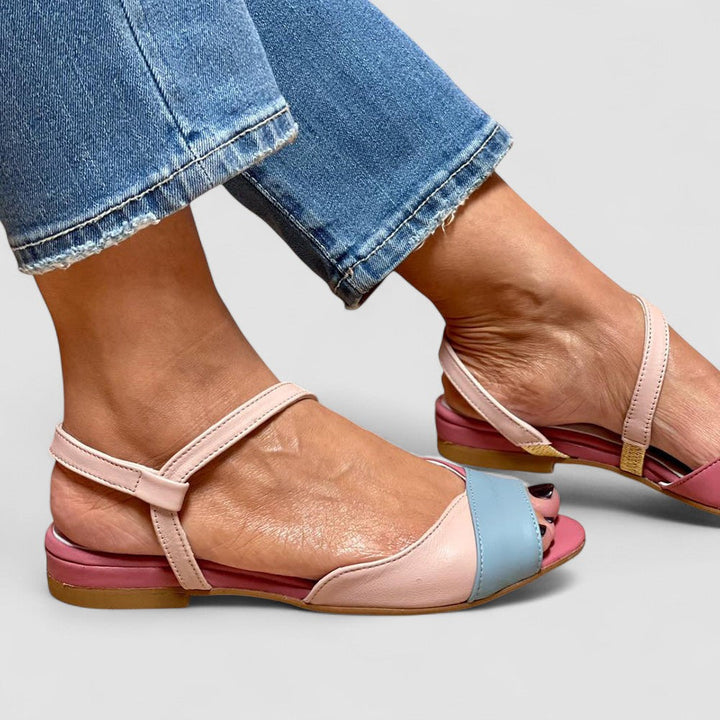 Solene | Sandales Roses Asymétriques en Style Color-Block