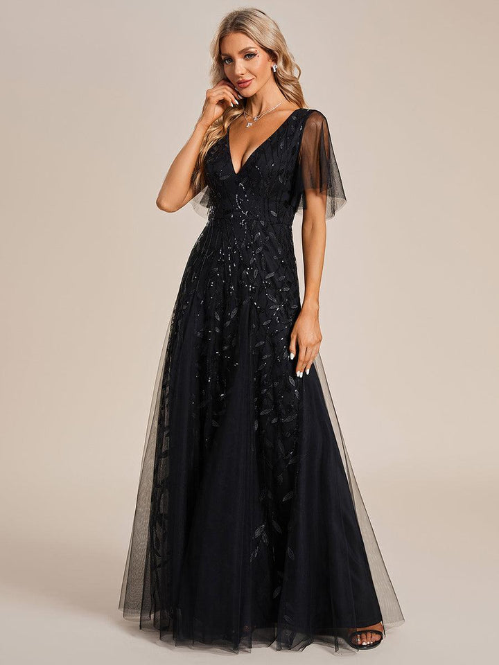 Prudence | Robe de Soirée Longue Romantique Étincelante avec Décolleté en V et Bretelles