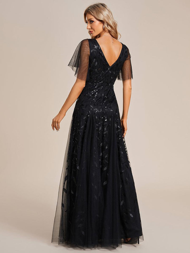 Prudence | Robe de Soirée Longue Romantique Étincelante avec Décolleté en V et Bretelles