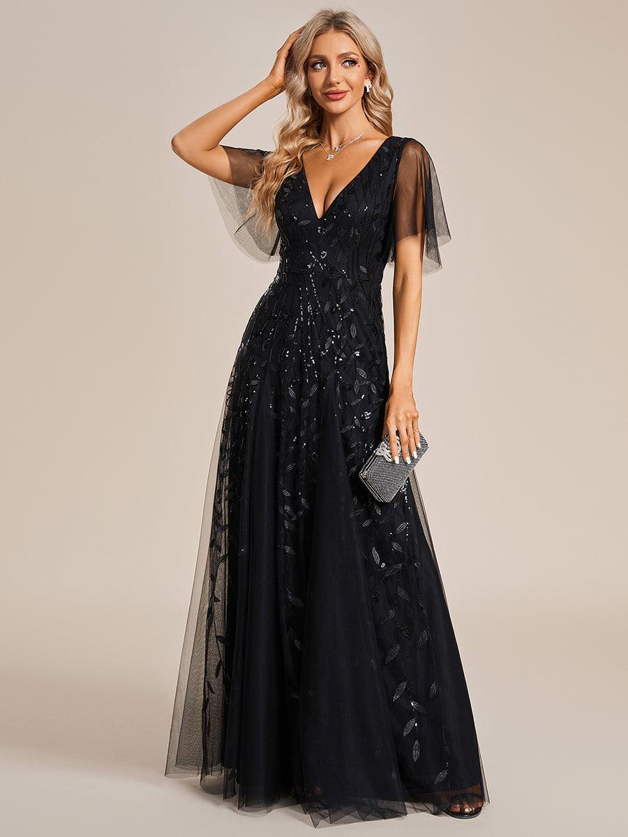 Prudence | Robe de Soirée Longue Romantique Étincelante avec Décolleté en V et Bretelles