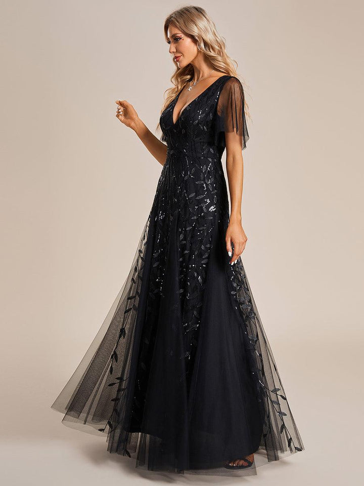 Prudence | Robe de Soirée Longue Romantique Étincelante avec Décolleté en V et Bretelles