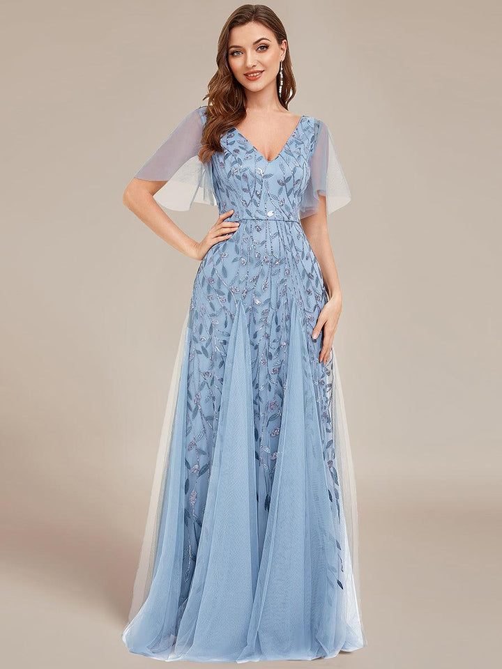 Prudence | Robe de Soirée Longue Romantique Étincelante avec Décolleté en V et Bretelles