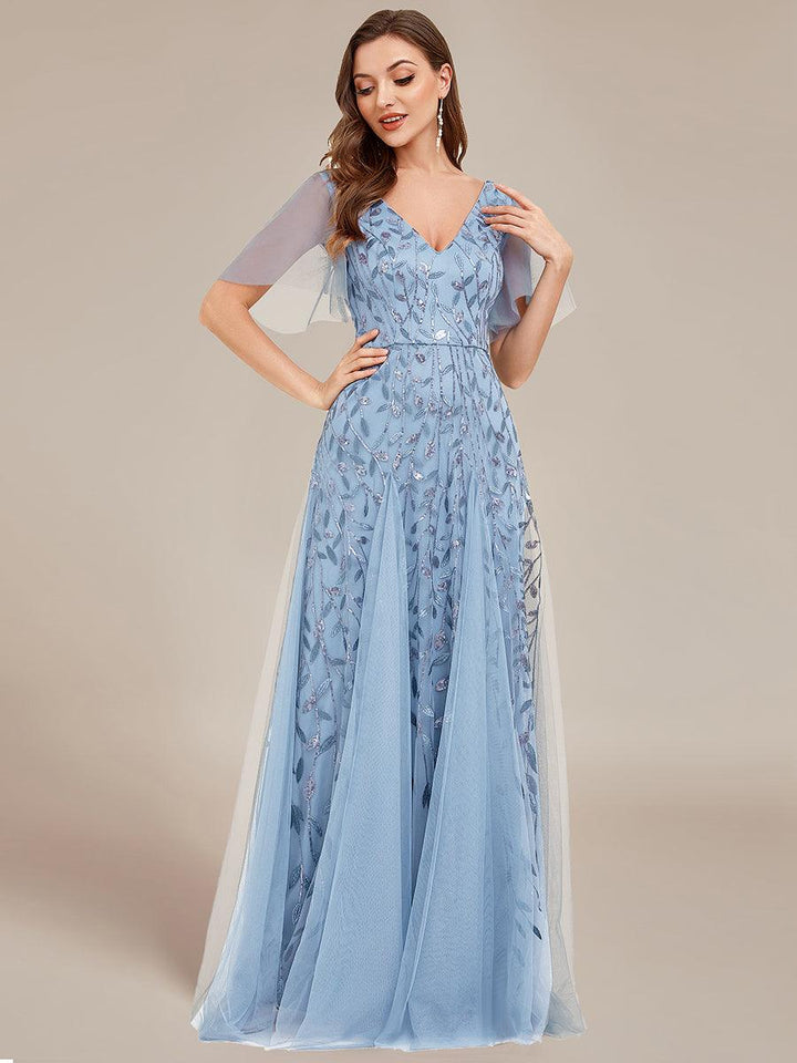 Prudence | Robe de Soirée Longue Romantique Étincelante avec Décolleté en V et Bretelles