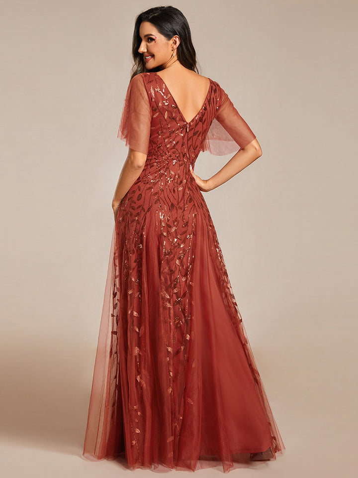Prudence | Robe de Soirée Longue Romantique Étincelante avec Décolleté en V et Bretelles