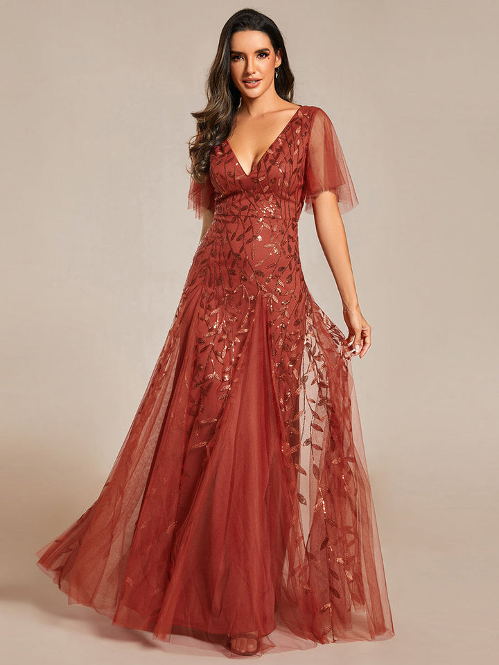 Prudence | Robe de Soirée Longue Romantique Étincelante avec Décolleté en V et Bretelles
