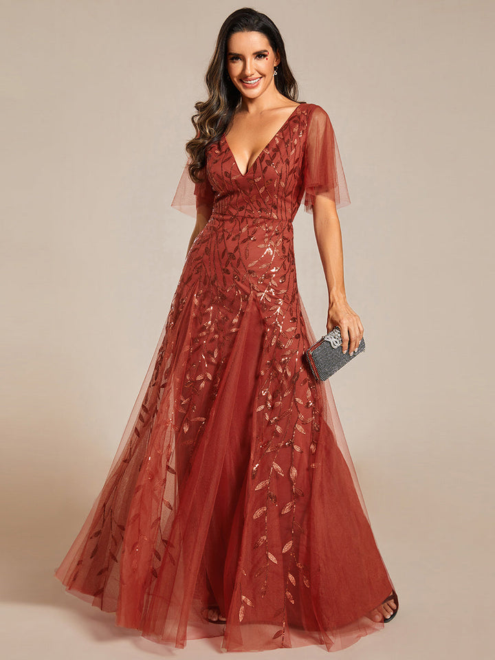 Prudence | Robe de Soirée Longue Romantique Étincelante avec Décolleté en V et Bretelles
