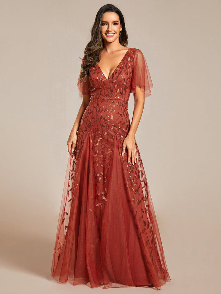 Prudence | Robe de Soirée Longue Romantique Étincelante avec Décolleté en V et Bretelles