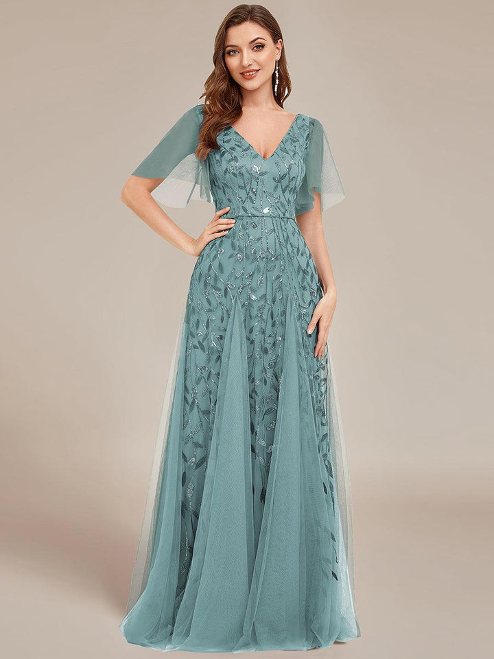 Prudence | Robe de Soirée Longue Romantique Étincelante avec Décolleté en V et Bretelles