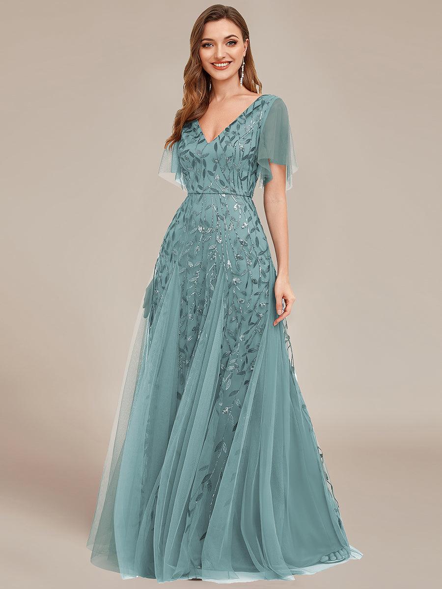 Prudence | Robe de Soirée Longue Romantique Étincelante avec Décolleté en V et Bretelles