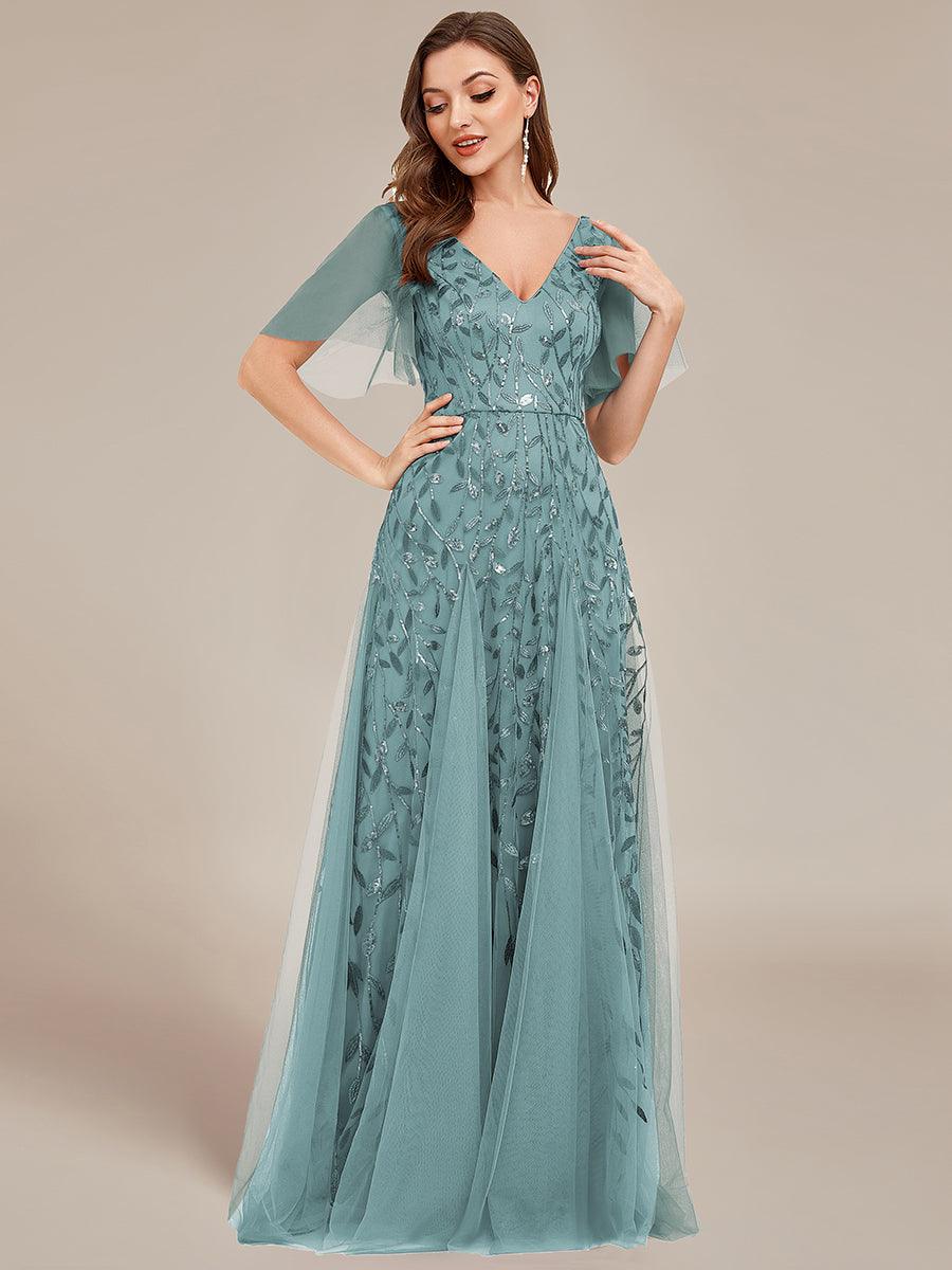 Prudence | Robe de Soirée Longue Romantique Étincelante avec Décolleté en V et Bretelles